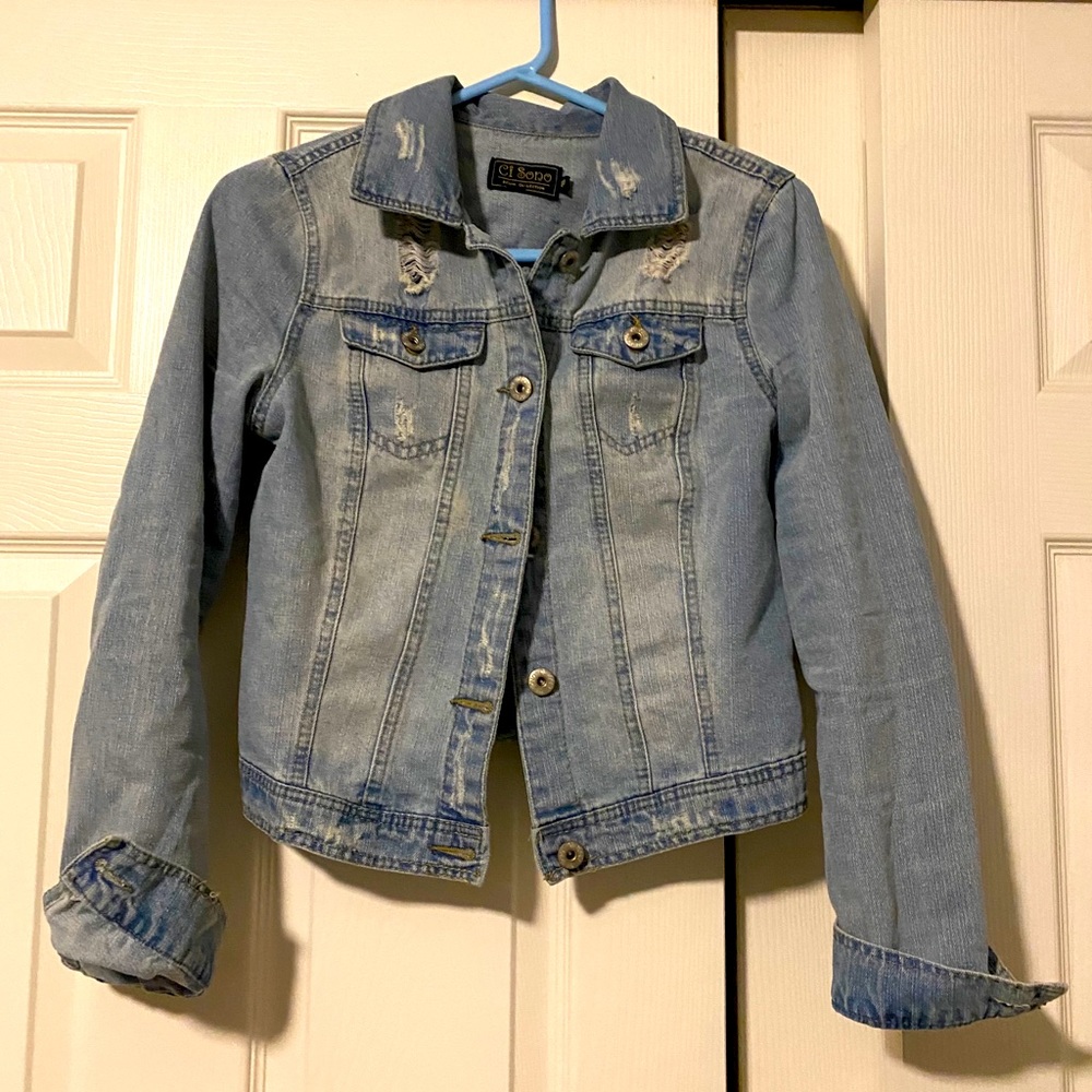 Long Sleeve Pockets Washed Denim Jean Jacket